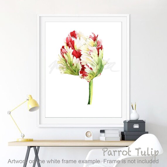 Bunch Of colorful Flowers with Red Parrot Wall Decor Art Print Poster 16X20 