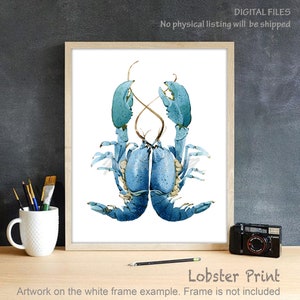 Lobster Watercolour Art Prints blue Seafood Print Coastal  Sea Animals Painting Kitchen Home Decor Marine Life Illustration DIGITAL DOWNLOAD