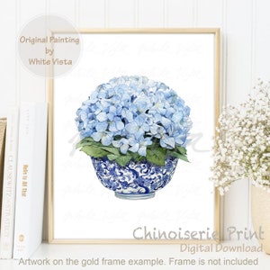 Blue Hydrangea New Grandma Gift Chinoiserie Blue Willow Cottage Core Decor Beach House Wall Art Office Hamptons Coastal  DIGITAL DOWNLOAD