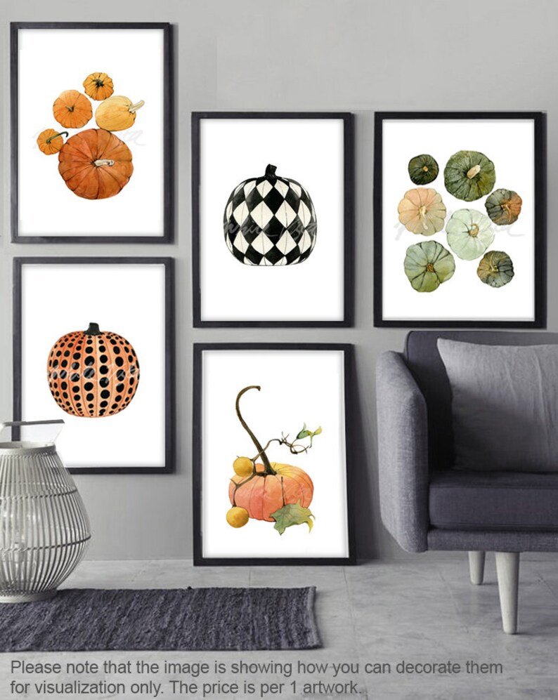 Pumpkin Watercolor Wall Decor Orange Fall Halloween Season Etsy