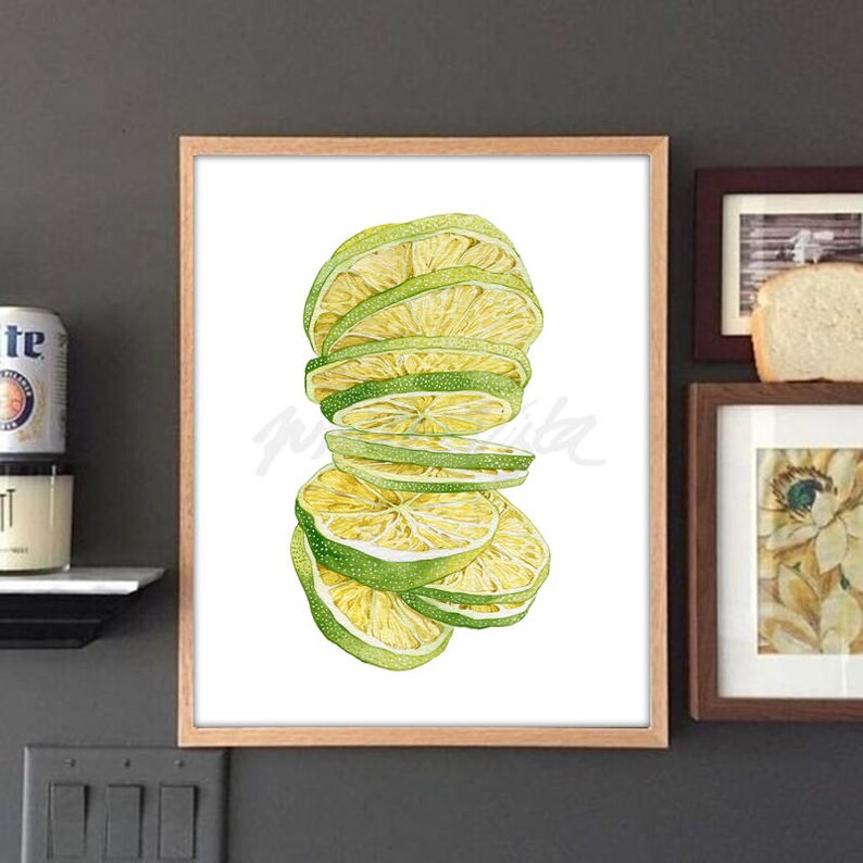 Lime Green Decor Art Print Lime Slide Watercolour, Fruit Art, Food ...