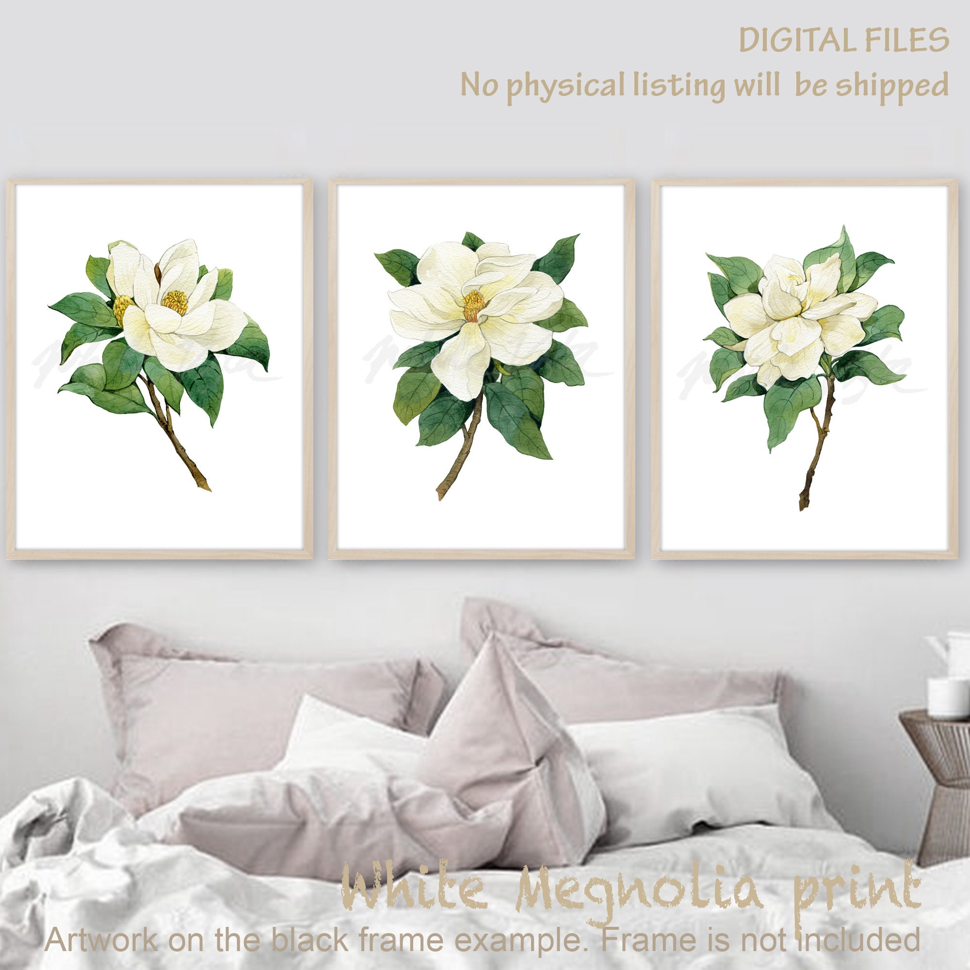 White Magnolia Flower Magnolia Wall Art Vintage Style Above Etsy