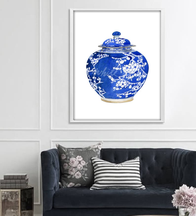 Blue and White Chinese Vase Watercolor Arts Prints Willow Etsy