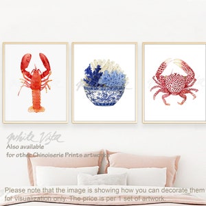 Coastal Print chinoiserie Wall Art Corals Watercolour Blue - Etsy