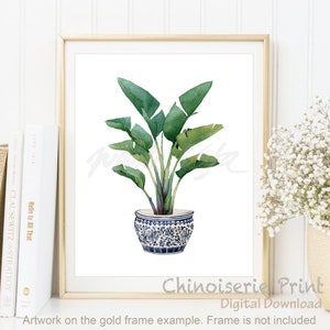 Blaue Weide, Chinoiserie Kunst, Bananenpflanze, chinesische Malerei, Kolonialkunst, Oriental Vase Island Style Decor Plant Poster DIGITAL DOWNLOAD