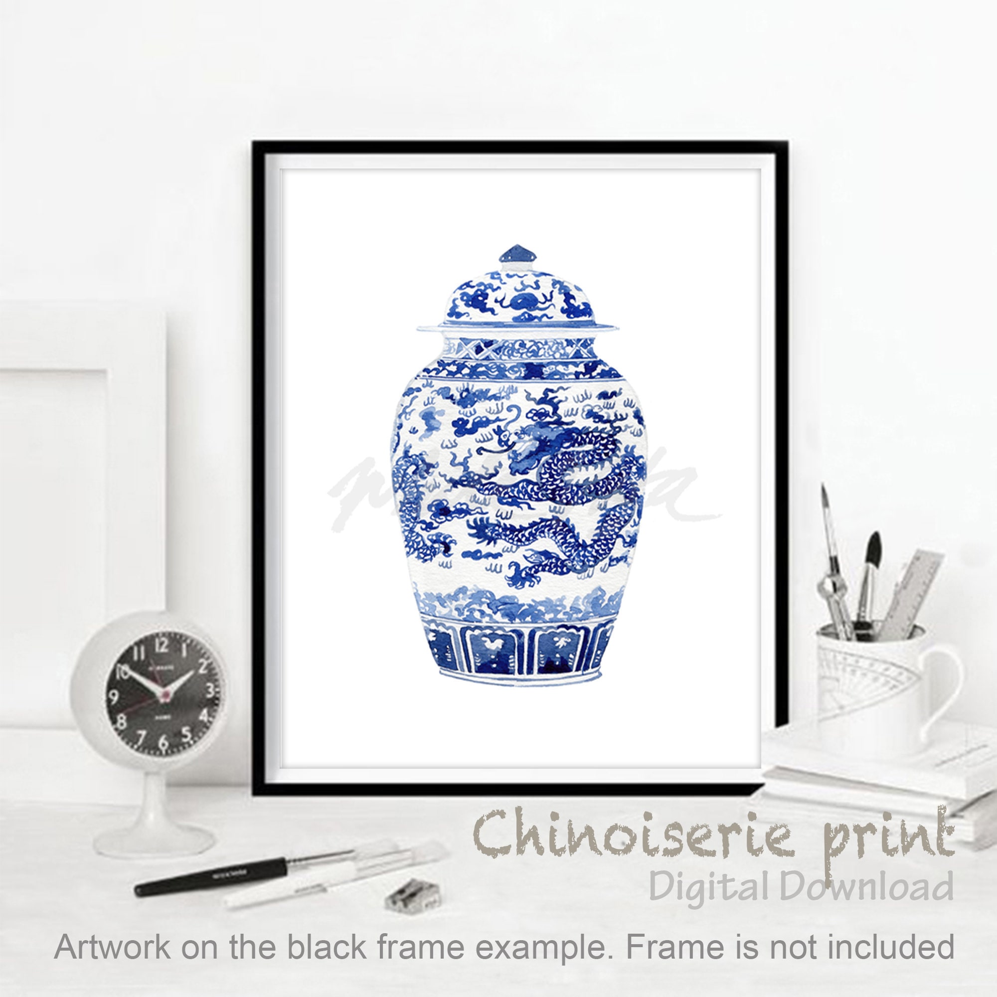 Blue and White Willow Art Prints Porcelain Chinoiserie Decor Asian Vase ...