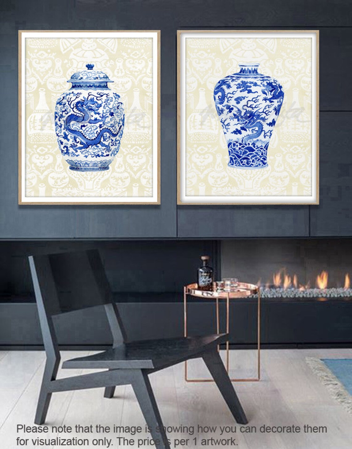 Blue and White Chinoiseies Vase Art Print Willow Style Poster ...