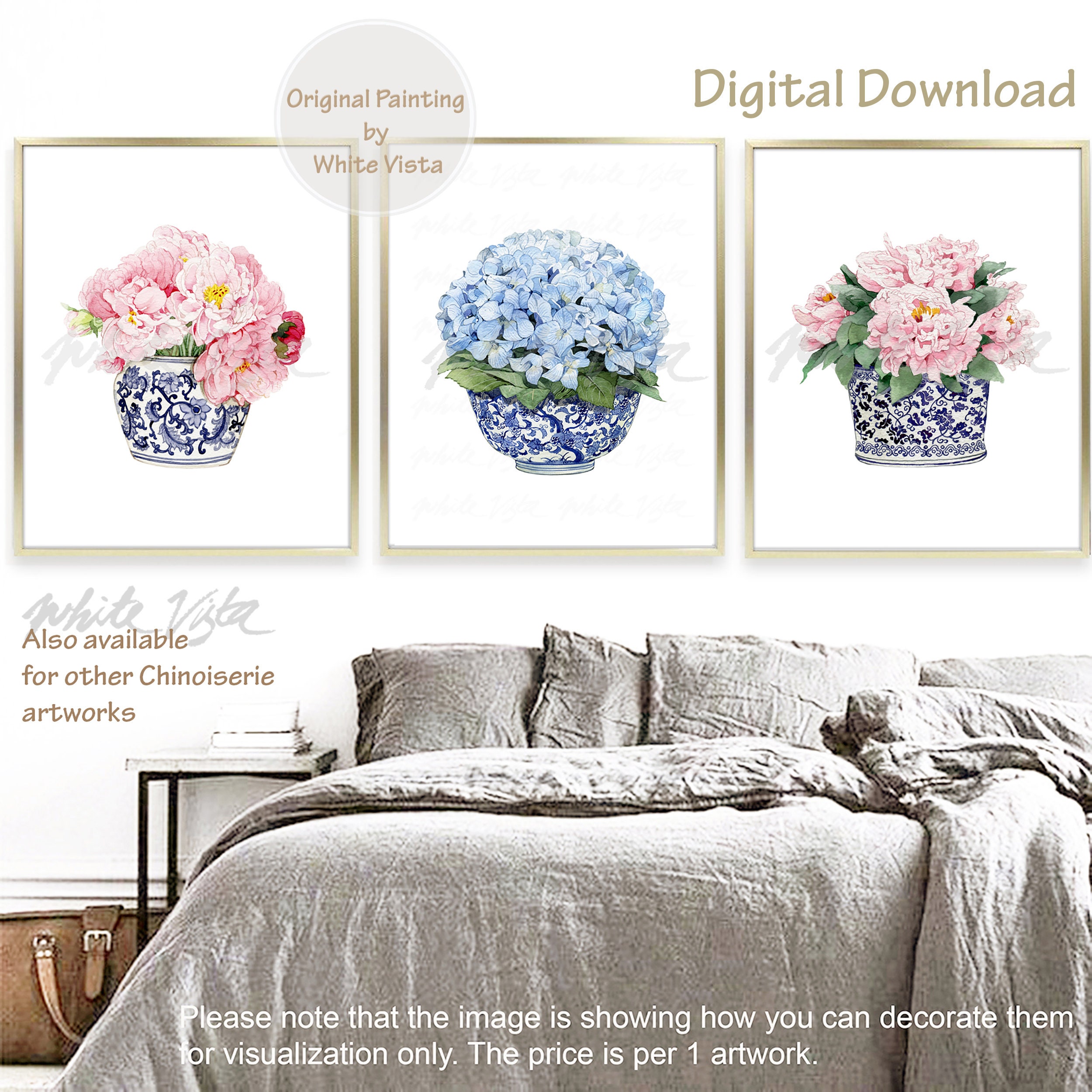 Blue Hydrangea New Grandma Gift Chinoiserie Blue Willow Cottage Core Decor Beach House Wall Art Office Hamptons Coastal DIGITAL DOWNLOAD Etsy