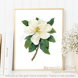 Weiße Magnolie, Vintage Stil, Magnolie, Über dem Bett Kunst, Blühende Blumen, Wilde Blume, Illustration, Poster DIGITAL DOWNLOAD