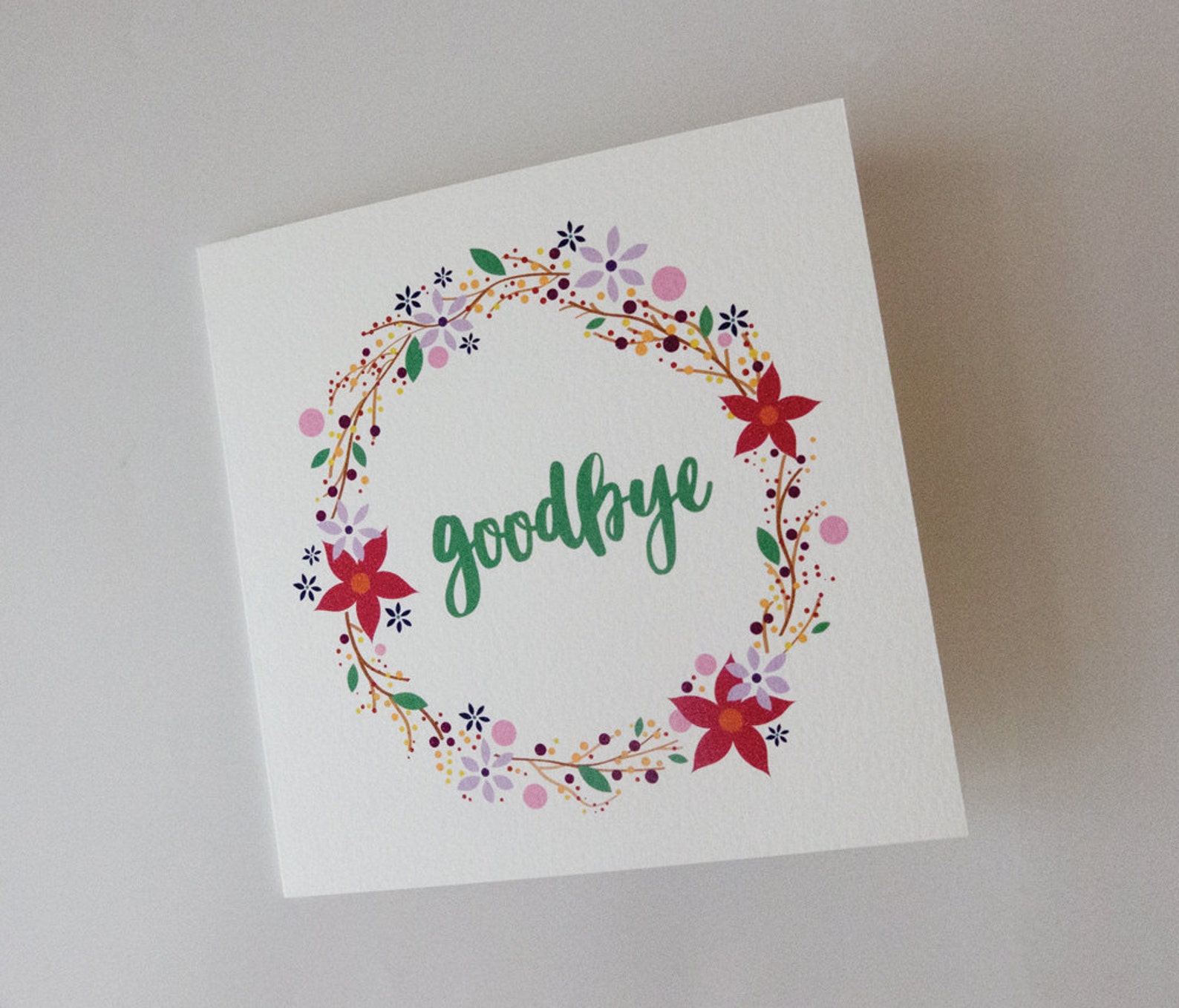 Flower Wreath Goodbye Card Etsy