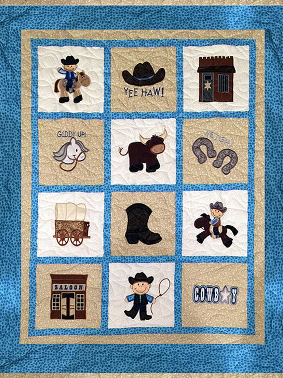 Items similar to Cute Cowboy baby quilt is crib size (46 X58) so it ...