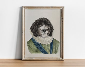 Custom Dog Portrait, Pet Portrait Royal, Renaissance Animal Painting, Funny Pet Lover Gift | Watercolor ORIGINAL painting, custom portrait