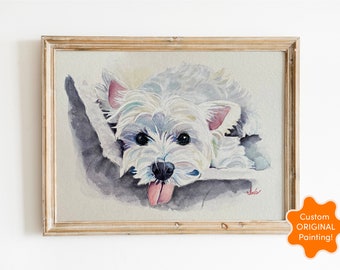 Colorful Pet Portrait with Simple background| modern watercolor painting custom from photo dog custom painting Portrait Gift Pet Memorial