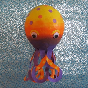 OCTOPUS Pinata, Nature Pinata, Ocean Party Theme, Birthday Octopus Decor, Yellow Orange Purple Octopus, Sea Creature Pinata, Original Design