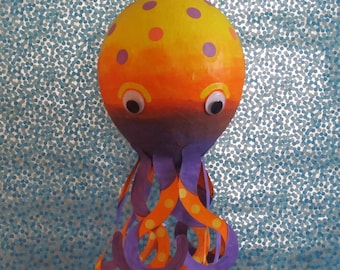 Octopus Pinata, Nature Pinata, Ocean Party Theme, Birthday Octopus Decor, Yellow Orange Purple Octopus, Sea Creature Pinata, Original Design