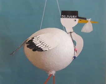 Gender Reveal Stork Pinata, Birth Announcement Pinata, Baby Shower Pinata. Stork Pinata, Hand Painted Designer Pinata, Original Design