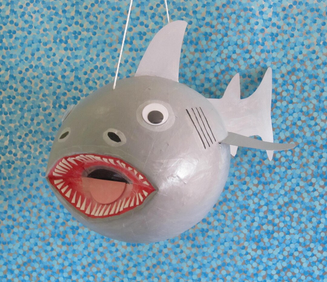 Shark Pinata Tutorial SHARK Pinata, Hungry Shark Birthday, Hand Painted, Original Design ...