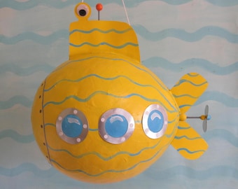 YELLOW SUBMARINE Pinata, Ocean Party Theme, Birthday, Deep Sea, Hand Painted, Art Mobile