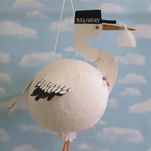 GENDER REVEAL STORK Pinata, Birth Announcement, Baby Shower.Hand Painted Original, Special Event Pinata