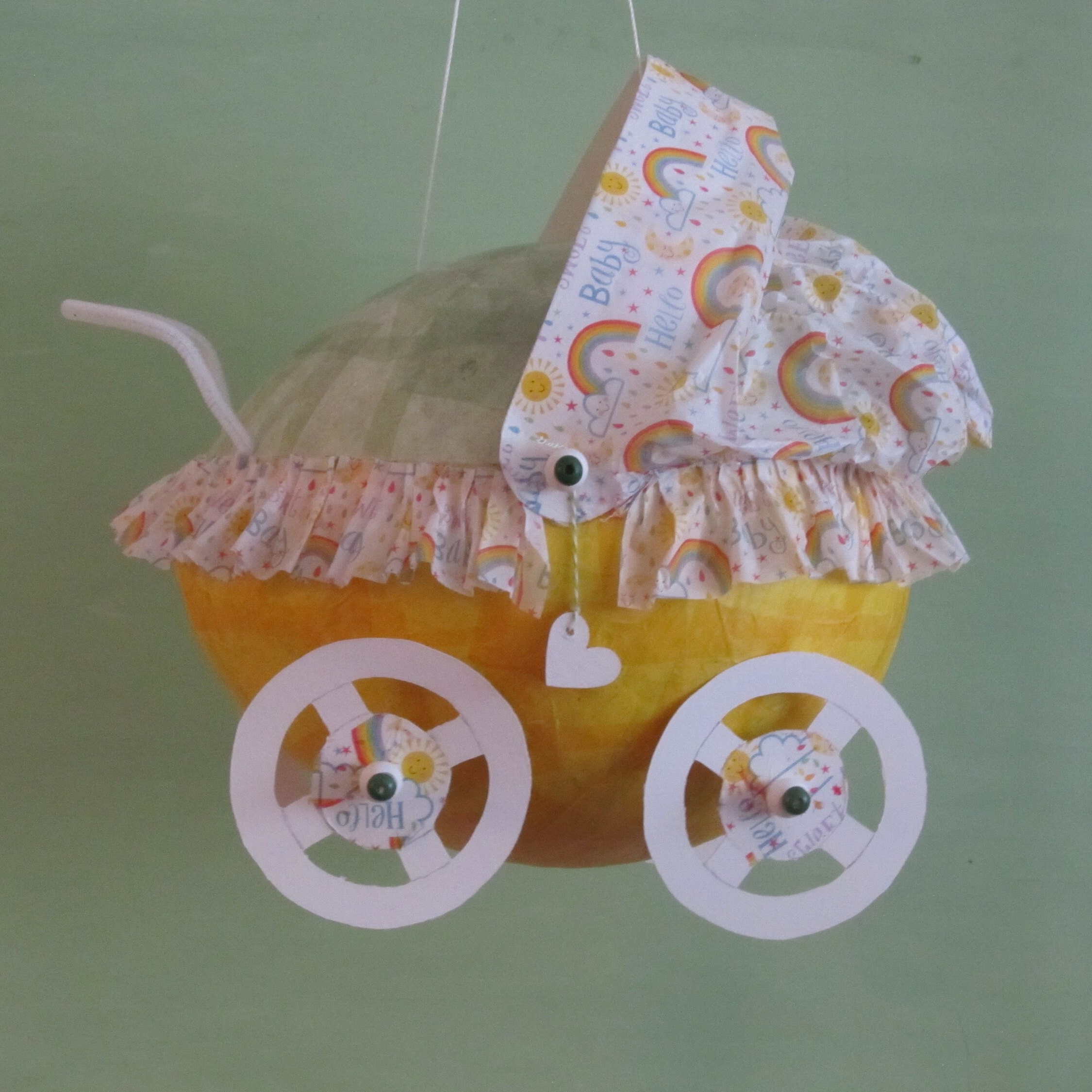 GENDER REVEAL Baby Carriage Pinata, Baby Shower, Nursery Decor, Hello Baby Pinata, Ruffled Baby Carriage, Original Design