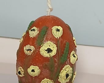 Handmade Egg with Poppies Candle Hand Painted