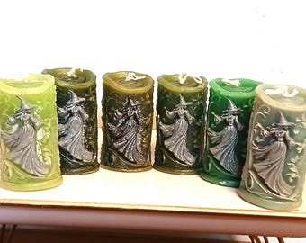 Hand Painted, Handmade Witch Silhouette Candles