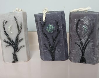 Handmade Moon Phase 3 Sided Candle Hand Painted