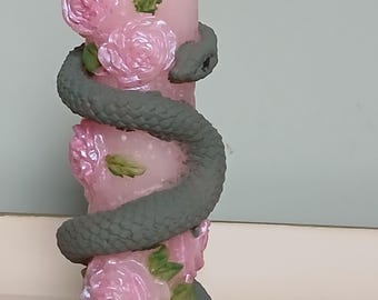 Handmade Snake and Rose Candle Hand Painted