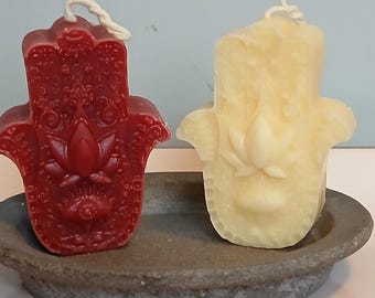Handmade Hamsa Candle, Unique Reclaimed Wax Design, 3-Inch Tall Home Decor