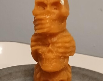 Handmade Three Skulls Candle, Reclaimed Wax, Unpainted Halloween Decor