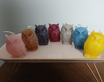 Handmade Owl Candles Up-Painted