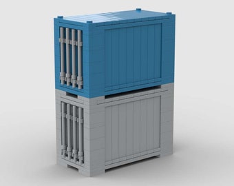 Custom 20 Foot Gray and Dark Azure Train Containers MOC (Instructions Only)
