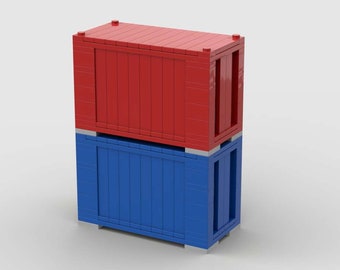Custom 20 Foot Blue and Red Train Containers MOC (Instructions Only)