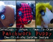 Made-to-Order Patchwork Puppy Plush – OOAK Surprise Design with Adoption Certificate