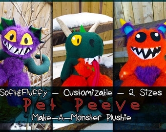 Monster Plush CUSTOM: Make-A-Monster “Pet Peeve”, Unique OOAK Stuffed Toy from Drawing