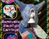 Animal Hat: Blue and Rainbow Canine Full-Length Hood with Pockets and Earrings