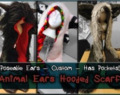 Custom Animal Hooded Scarf: Poseable Ears & Paw Pockets