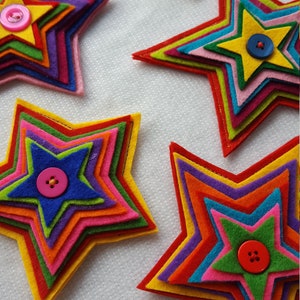 Multi-Colour Felt Star Christmas Ornament with Button - Tree Decoration Gift, Teacher Gift, Last Minute Gift, Festive Gift