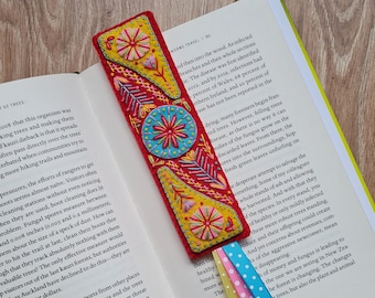 Hand-Embroidered Felt Bookmark with Ribbons - Gift for Book Lovers, Gift for Teacher, Gift for Book Group, Library Gift, Reading Gift