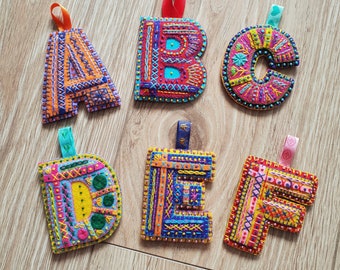 Hand Embroidered & Beaded Felt Letter Bag Tags - All Letters Available - Hanging Decoration, Christmas Gift, Alphabet Gift, Naming Gift