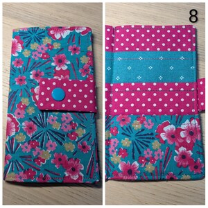 Carteira de tecido para saquinhos de chá: comporta 6 saquinhos de chá, fecho de pressão - cores e padrões prontos - presente com tema de chá, presente de Natal, presente para a família 8 TurqPink Floral