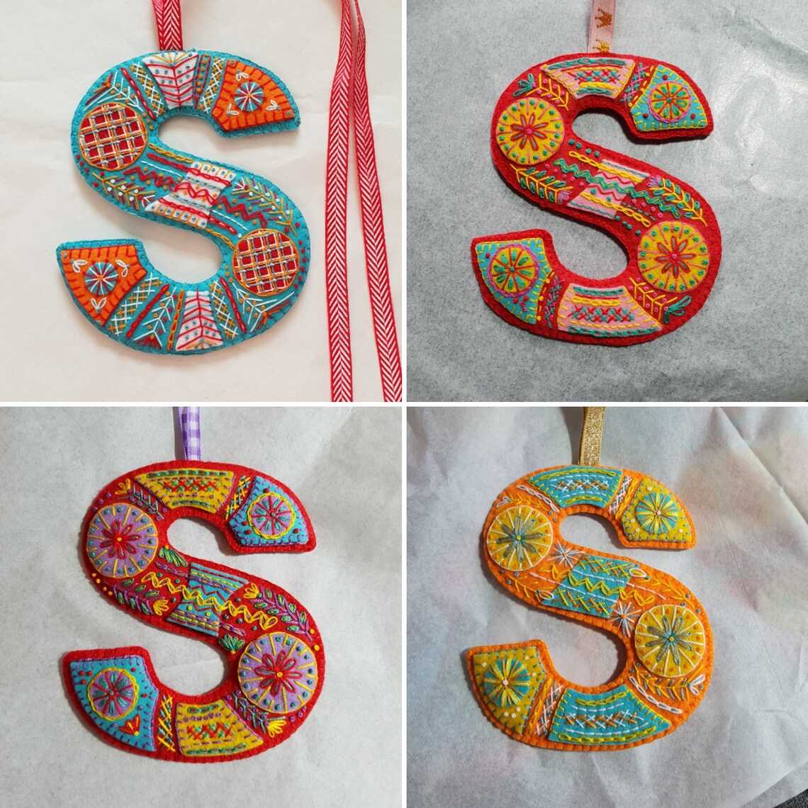 Hand Embroidered Felt Alphabet Ornaments All Letters Etsy