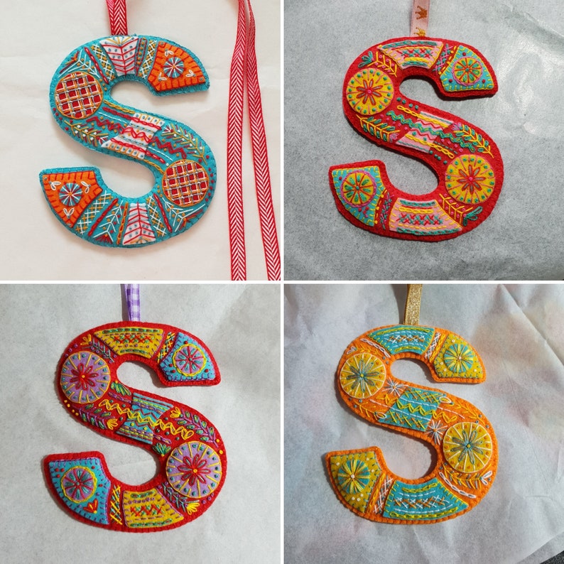 Hand Embroidered Felt Alphabet Ornaments All Letters Etsy
