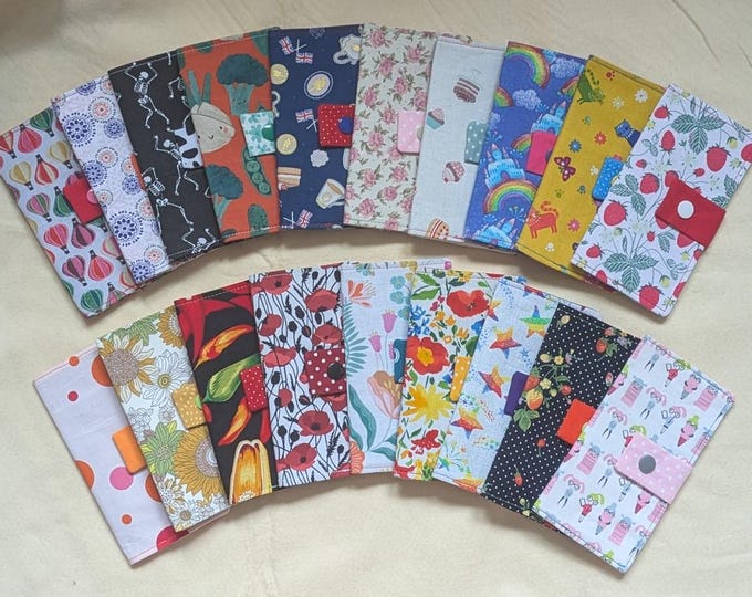 Fabric Tea Bag Wallet: Holds 6 Tea Bags, Snap Closure - Ready Made Colours and Patterns - Tea Theme Gift, Stocking Filler, Gift for Family