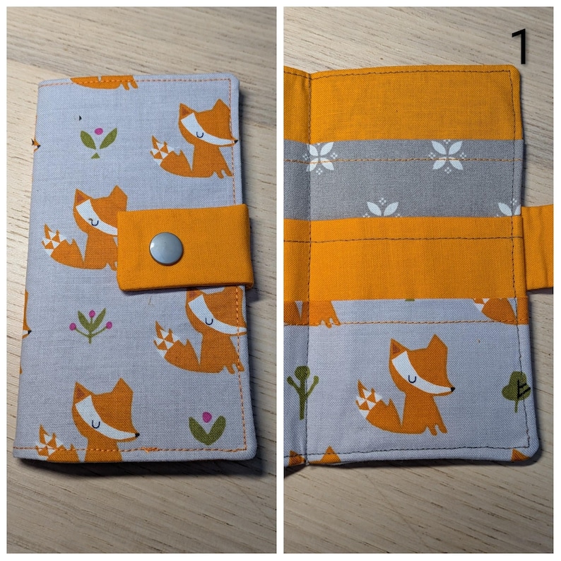 Carteira de tecido para saquinhos de chá: comporta 6 saquinhos de chá, fecho de pressão - cores e padrões prontos - presente com tema de chá, presente de Natal, presente para a família 1 Grey Orange Foxes
