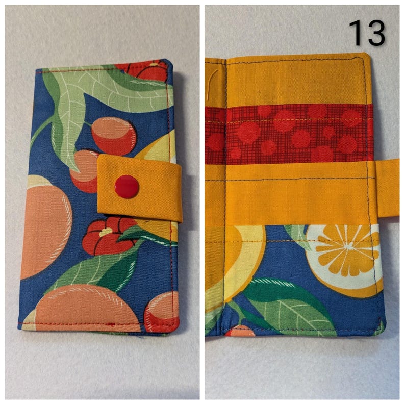 Carteira de tecido para saquinhos de chá: comporta 6 saquinhos de chá, fecho de pressão - cores e padrões prontos - presente com tema de chá, presente de Natal, presente para a família 13 BlueOrange Fruits