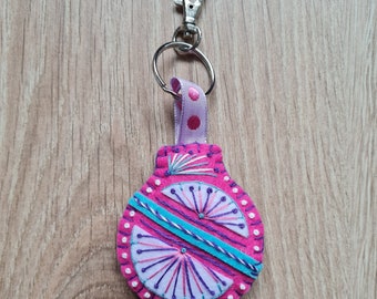Embroidered Felt Keyring: Floral Abstract Bag Tag - Etsy