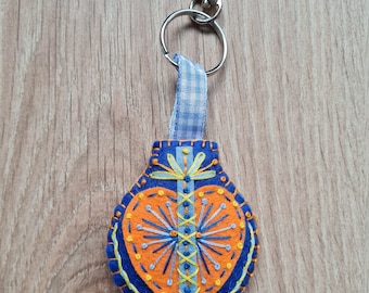 Embroidered Felt Keyring: Floral Abstract Bag Tag - Etsy