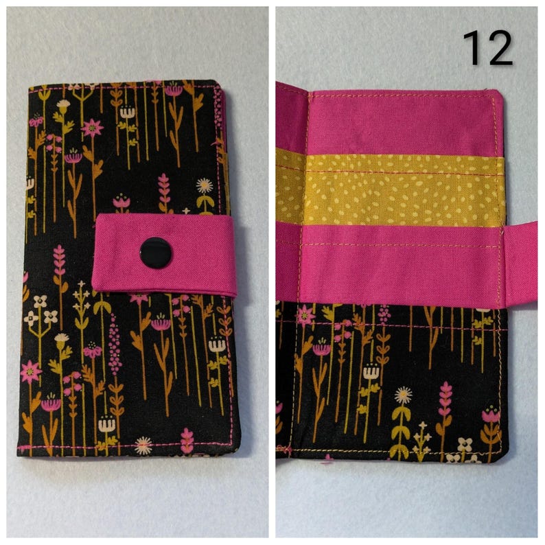 Carteira de tecido para saquinhos de chá: comporta 6 saquinhos de chá, fecho de pressão - cores e padrões prontos - presente com tema de chá, presente de Natal, presente para a família 12 BlackPink Flowers