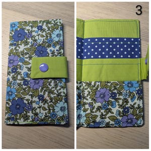 Carteira de tecido para saquinhos de chá: comporta 6 saquinhos de chá, fecho de pressão - cores e padrões prontos - presente com tema de chá, presente de Natal, presente para a família 3 Blue Green Floral